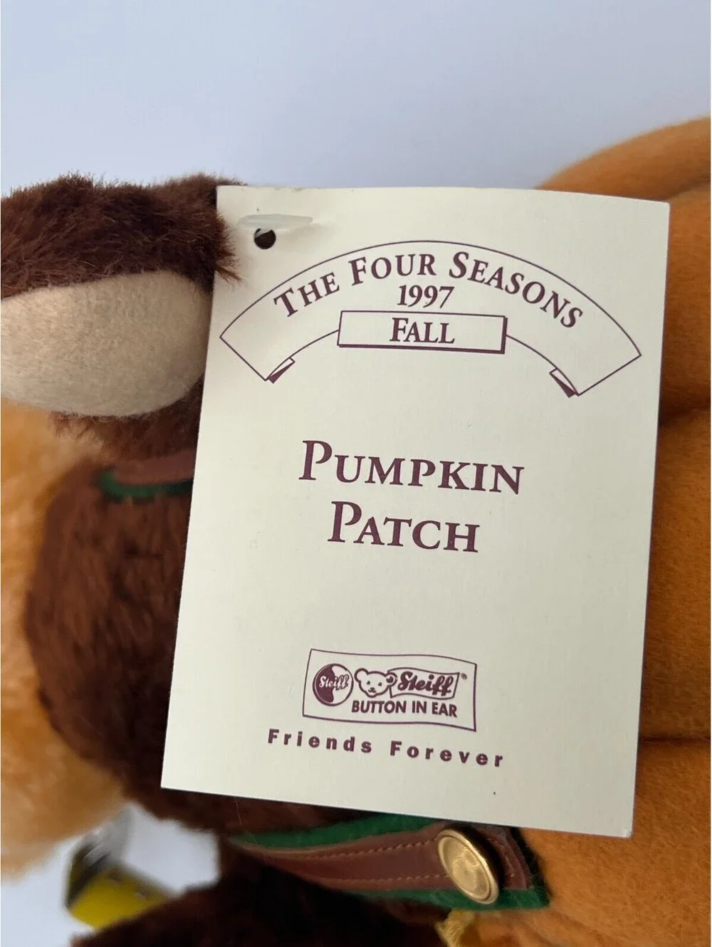 Vintage 1997 The Four Seasons Steiff Pumpkin Patch Bear #1387 of 5000 12.5”